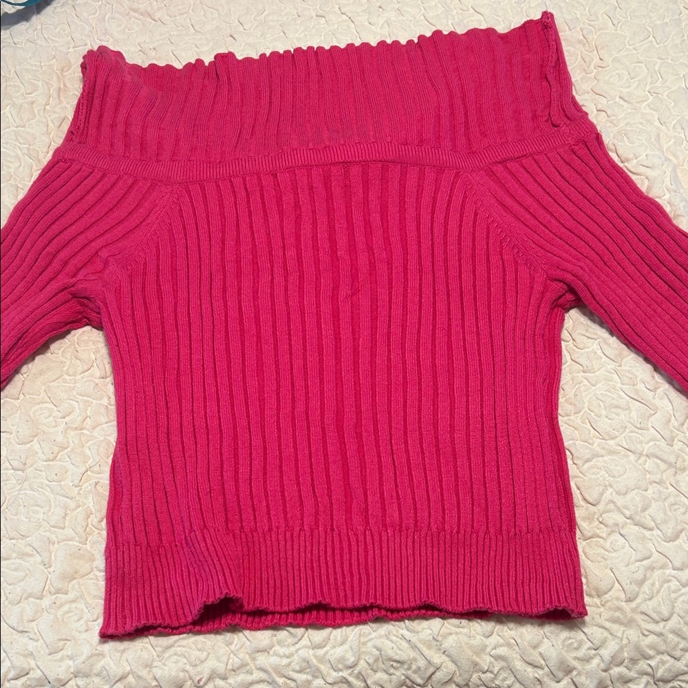 Madden Girl Off-Shoulder Sweater - Vibrant Pink